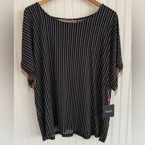 Rafaella Black and White Top Size Large NWT with beaded fringe sleeves